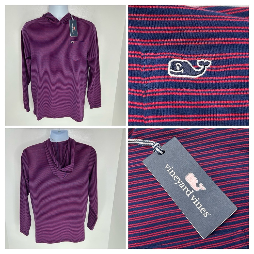 Vineyard Vines NWT Edgartown Jersey Hooded Polo Shirt Boys XL Stripes Preppy $42